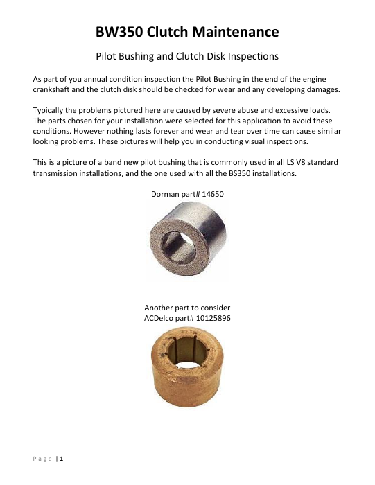 First page of original BW350 Clutch Maintenance Manual